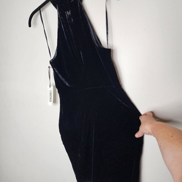 NWT L'AGENCE Halter Neck Velvet Bodycon Mini Dress Black Size 2 - Picture 10 of 13